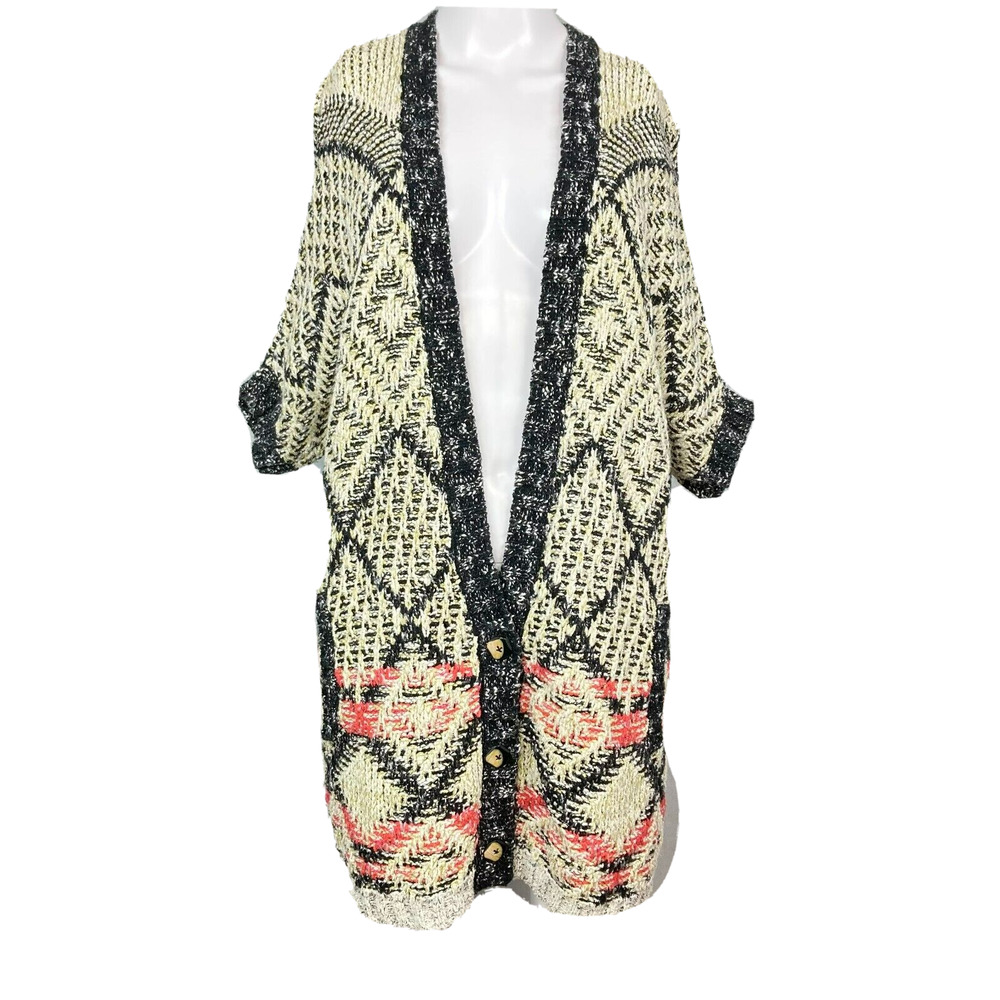 CAbi Carol Anderson Cardigan Womens Sz S Beige‎ Black Short Sleeve Provence